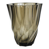 Smoked glass vase with twisted design