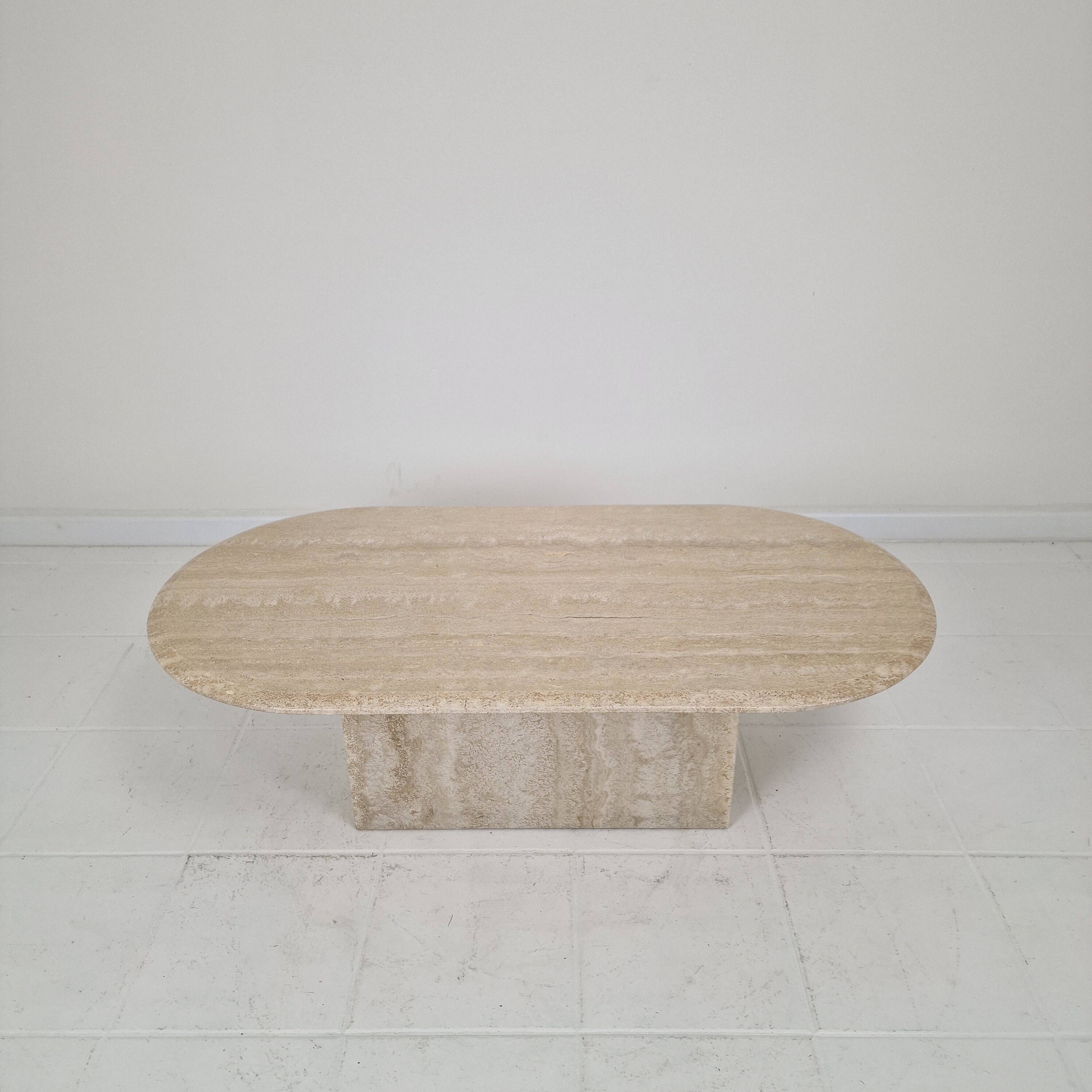 Italian Oval Travertine Coffee Table – Natural Elegance with Sculptural Sty