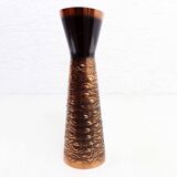 Vintage copper and teak vase