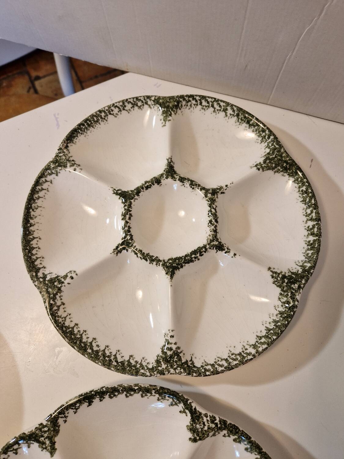 Lot of 8 oyster plates in GIEN France barbotine earthenware stamped