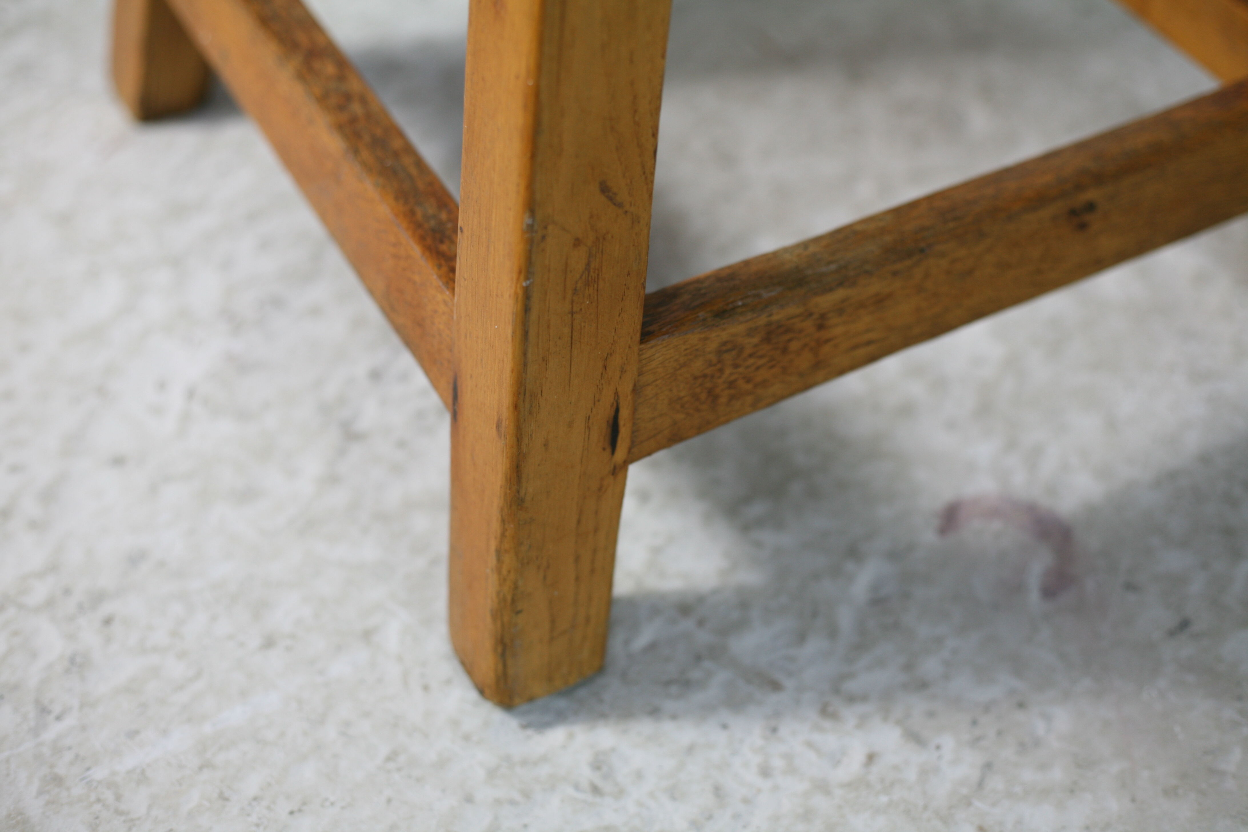Pair of brutalist wooden back stools. France, circa 1960