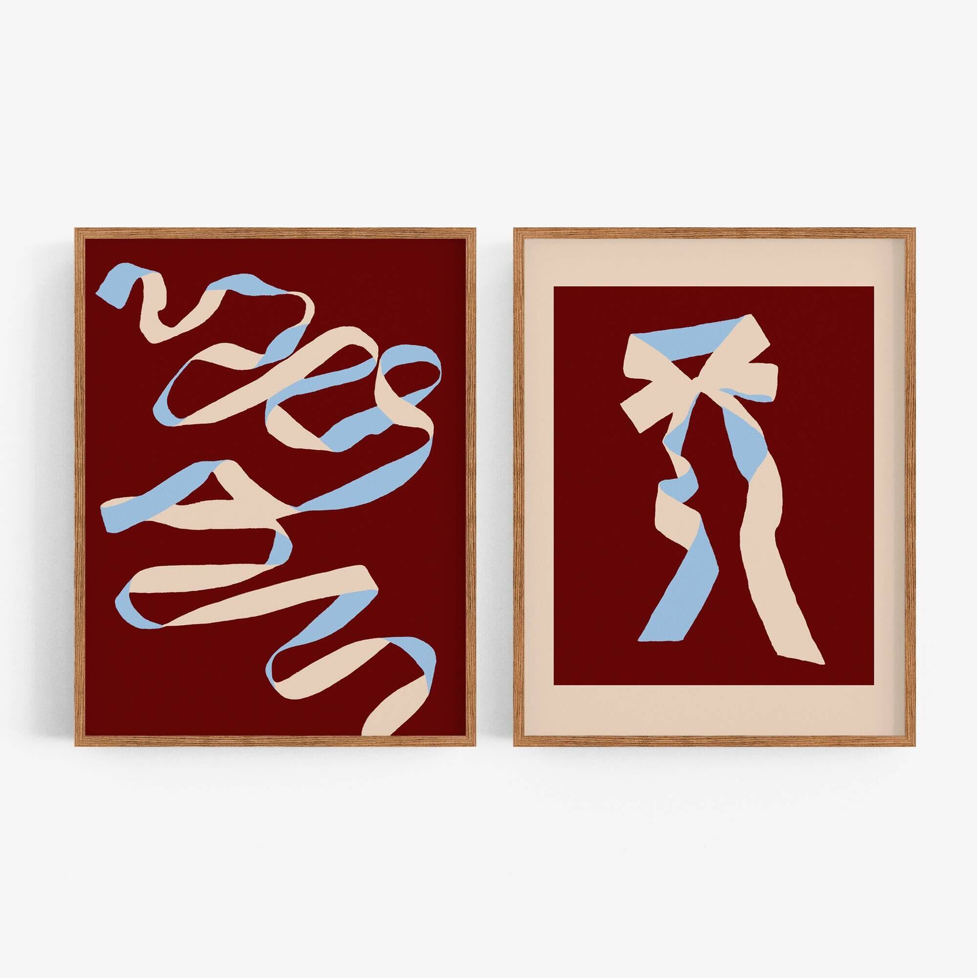 Pair of giclee prints, abstract burgundy set of two, 50x70cm