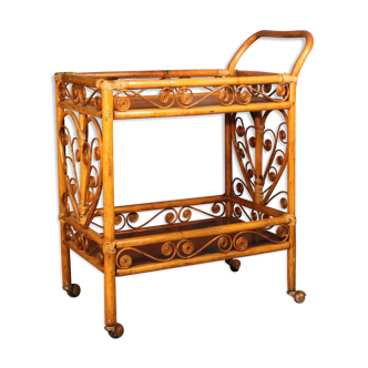 Chariot desserte rotin 1970