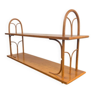Grande étagère murale vintage en bois et rotin