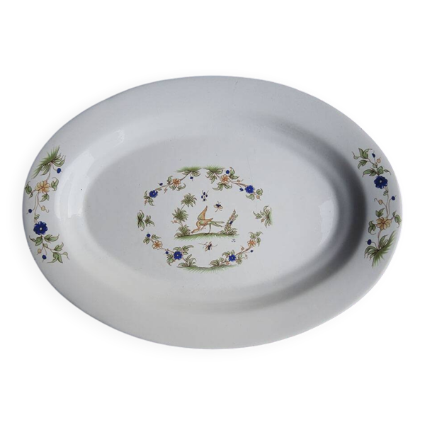 Ancien grand plat de service ovale en faïence de Moustiers