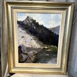 Oil on canvas representing a lake signed lucien wolff alsacian painter