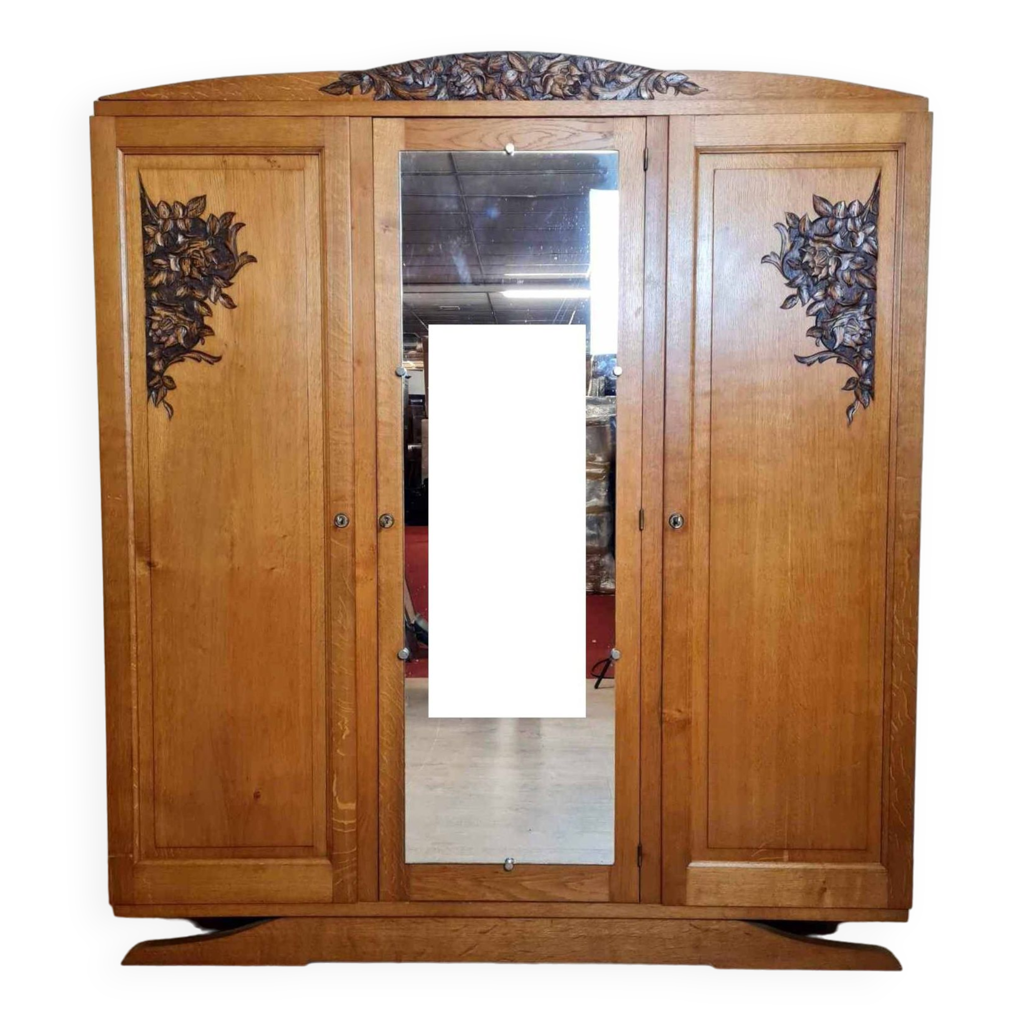 art deco period wardrobe in blond oak circa 1940