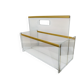 Plexiglass and brass magazine rack from the 70s in Hollywood Regency style.