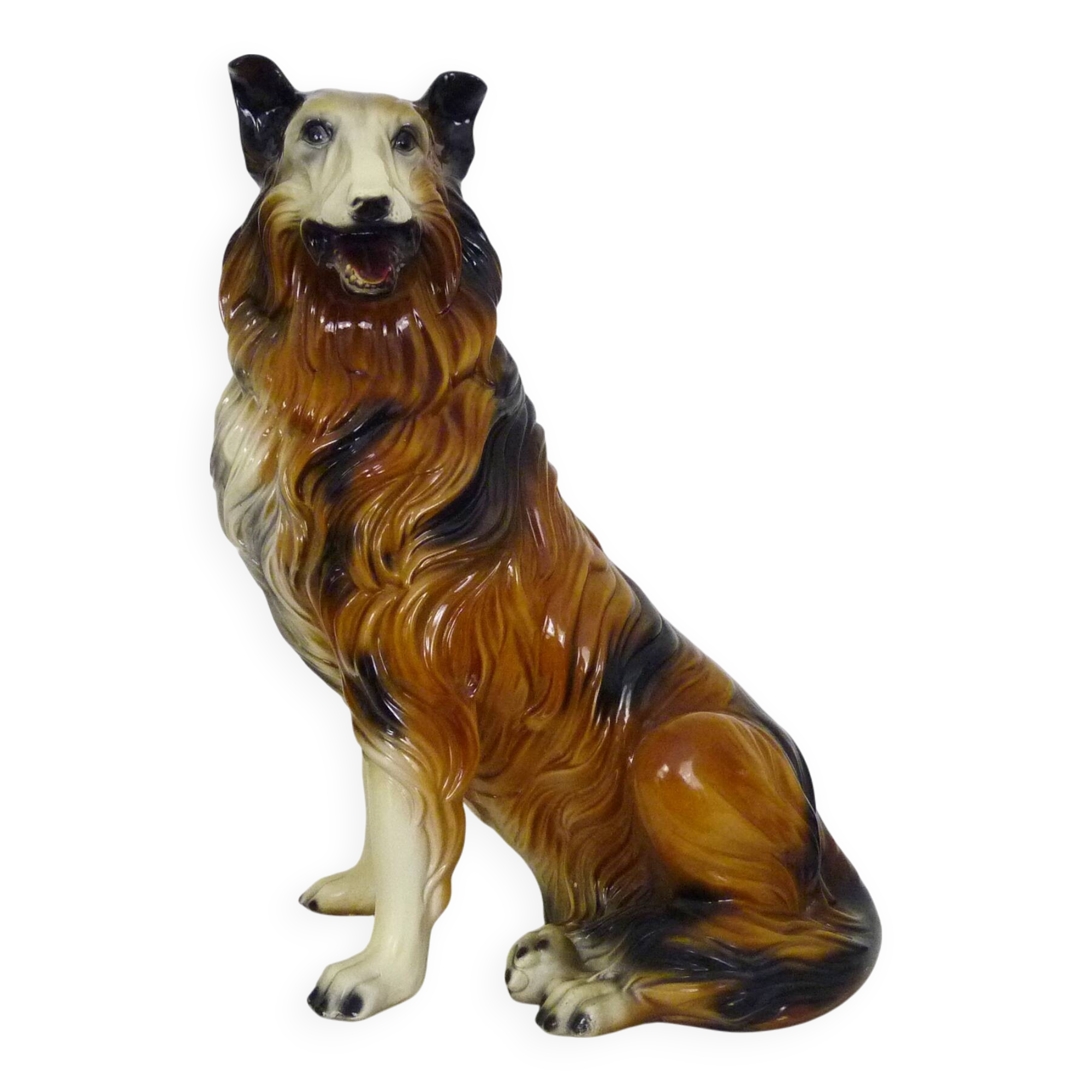 Life-size ceramic collie dog sculpture from the 1960s