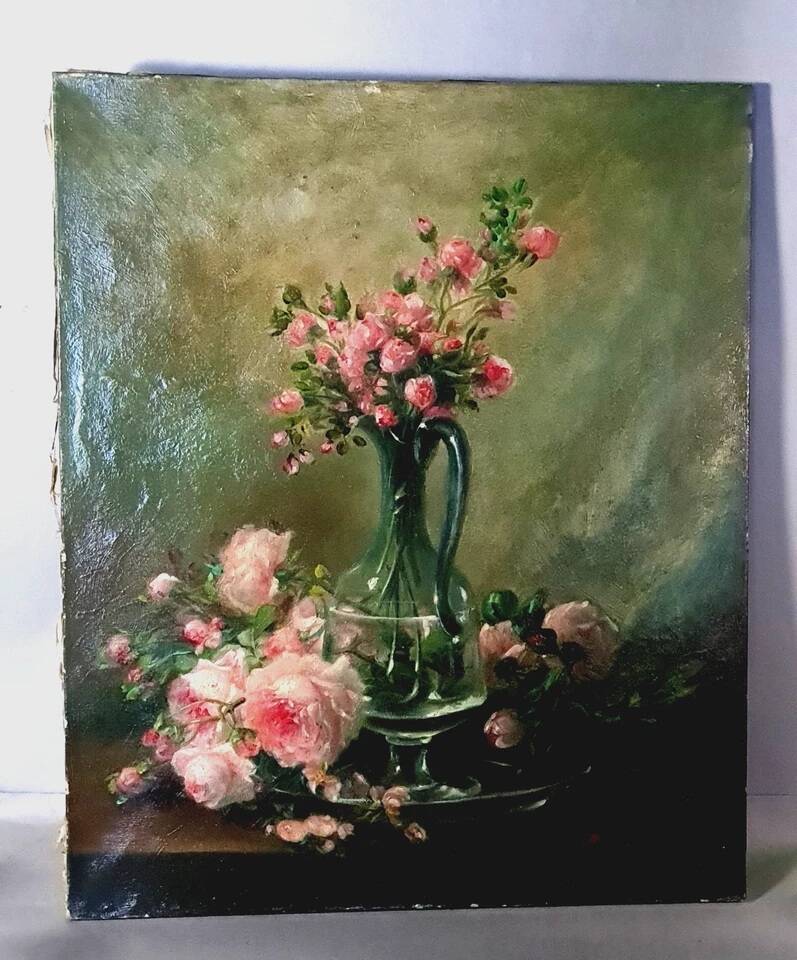 Old HST Still Life with Roses circa 1900 signed Martih 65x54 cm D151