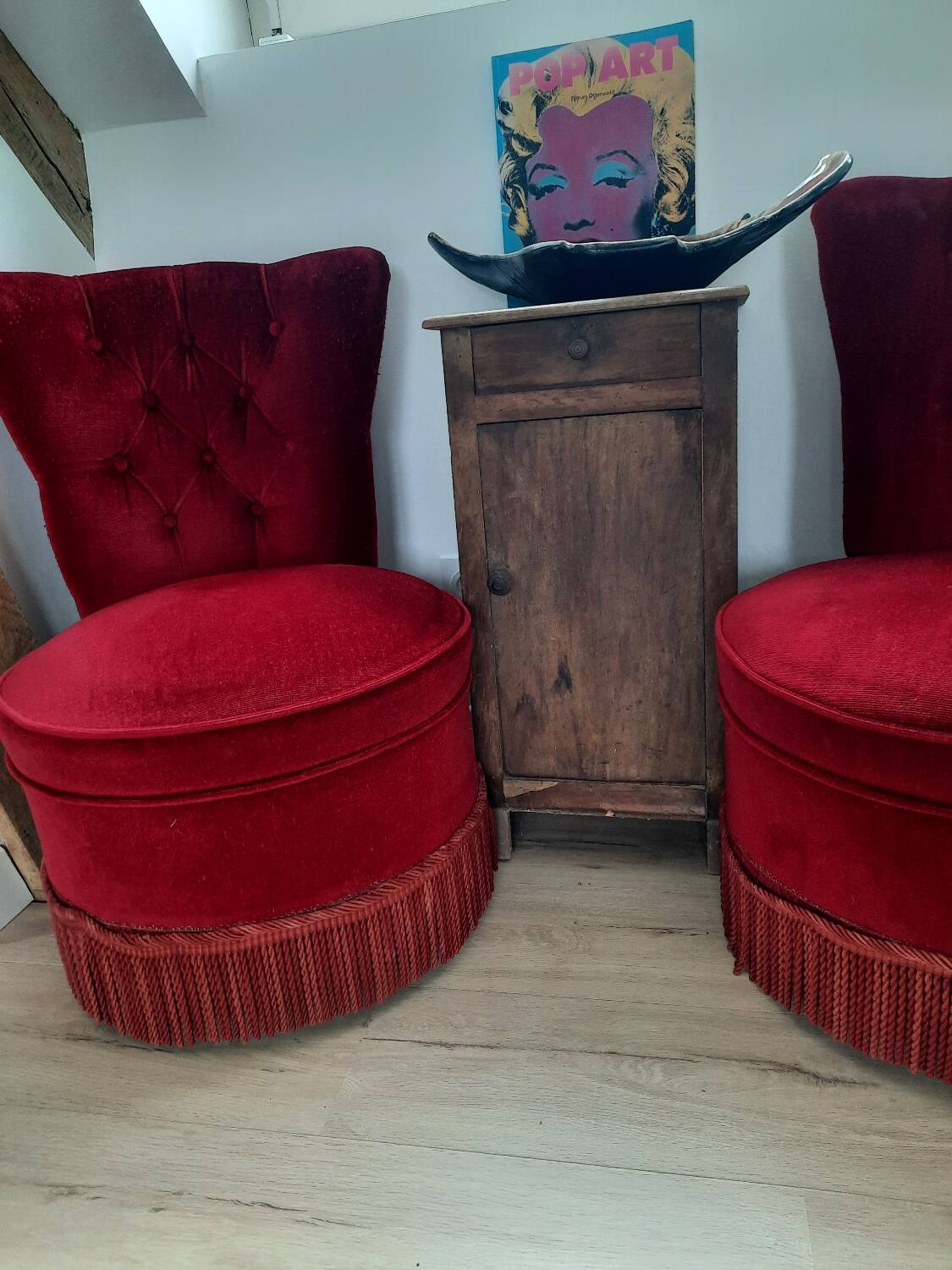 Pair of Napoleon III style red velvet armchairs