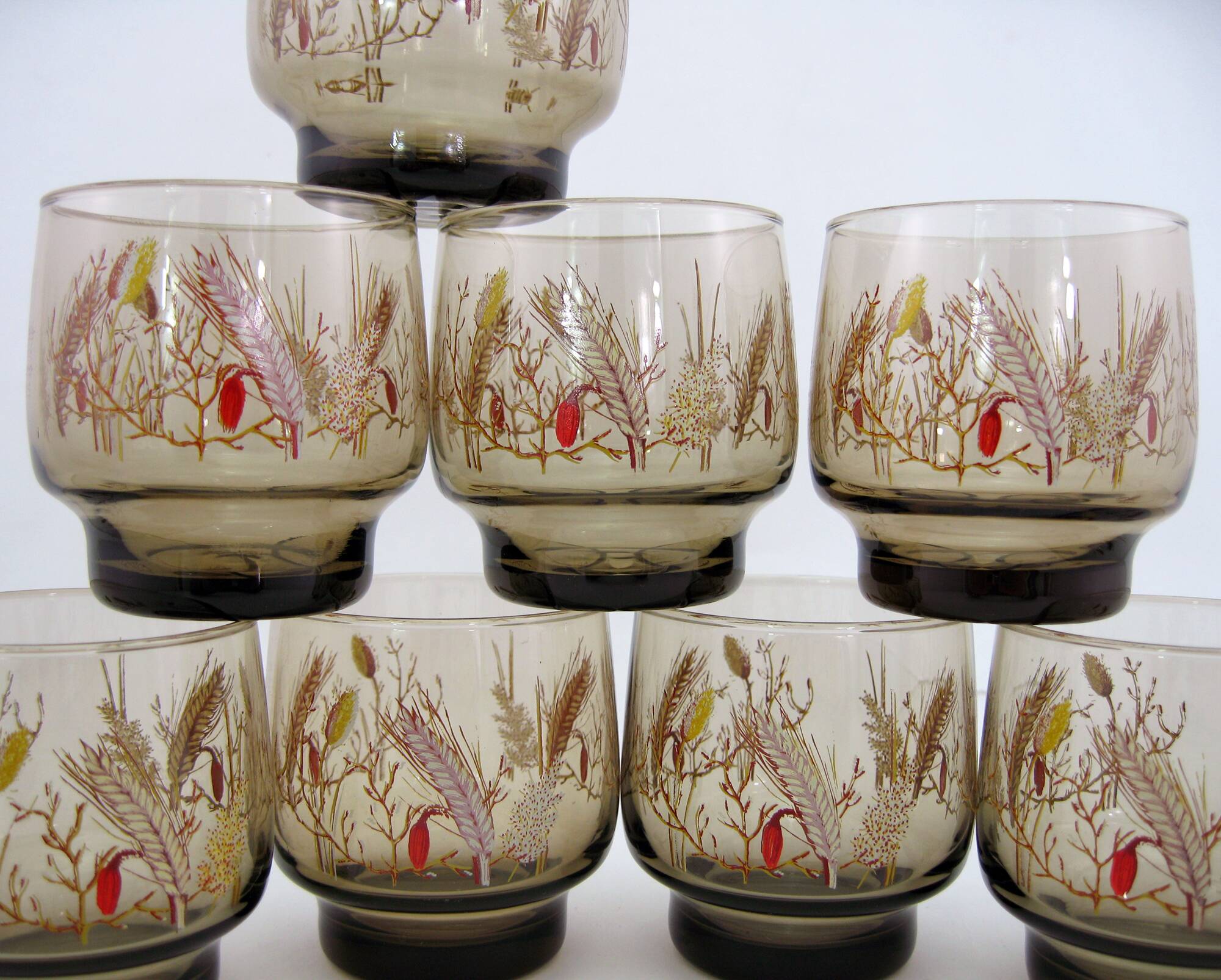 8 smoked glass goblets - Tivoli Luminarc Arcoroc France - vintage 70s