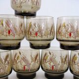 8 smoked glass goblets - Tivoli Luminarc Arcoroc France - vintage 70s