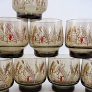8 smoked glass goblets - Tivoli Luminarc Arcoroc France - vintage 70s