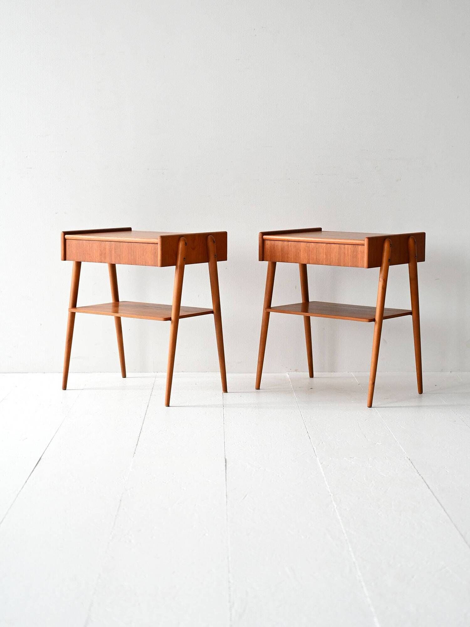 Pair of Vintage Scandinavian Teak Nightstands with hidden drawer