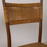 Ensemble de 4 chaises de salle à manger italiennes en teck et rotin