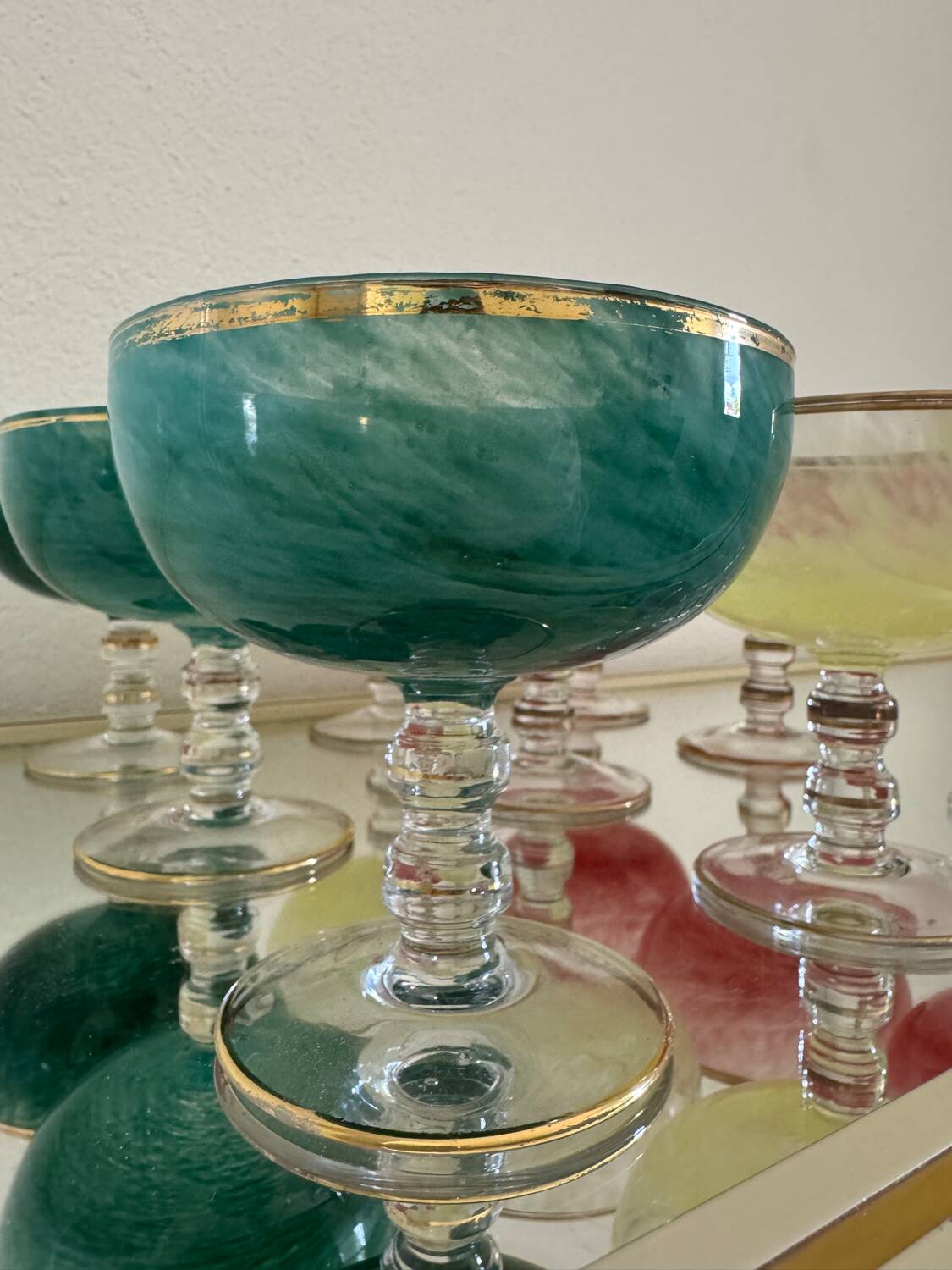 Multi-colored Venetian crystal ice cream cups