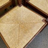 8 solid wood dining chairs with straw seats, farmhouse style