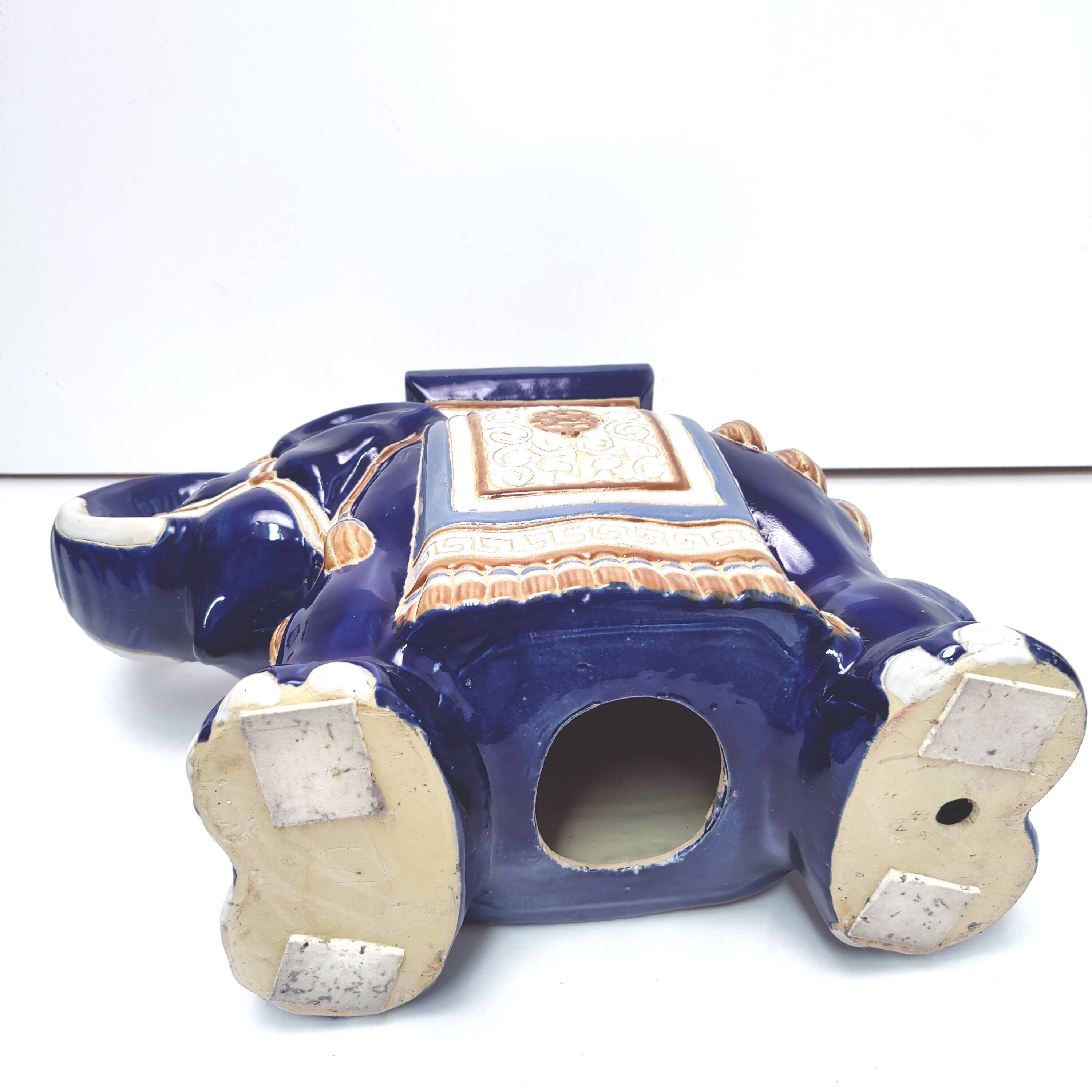 Large ceramic elephant blue plant holder