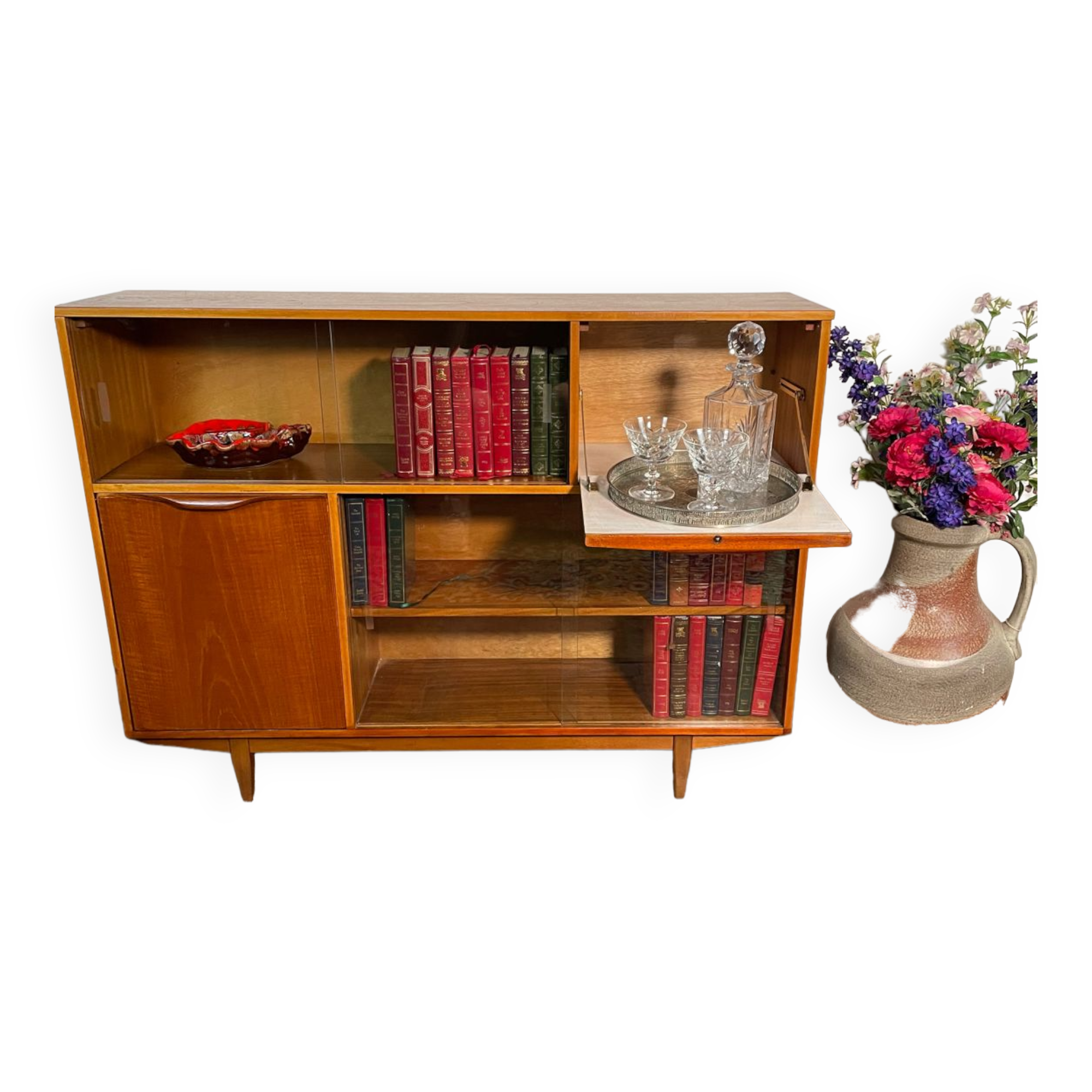 Mid century retro vintage teak cocktail bar display cabinet 1960