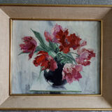 Still life – bouquet of parrot tulips – signed Daniele-Hoffe