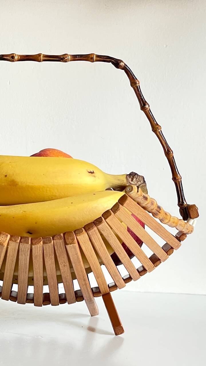 VINTAGE Wooden and Bamboo Fruit CUT BASKET