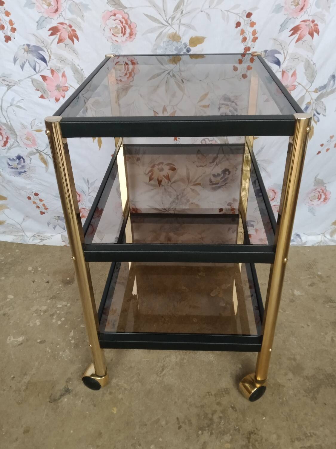 Metal and smoked glass trolley erard (france)
