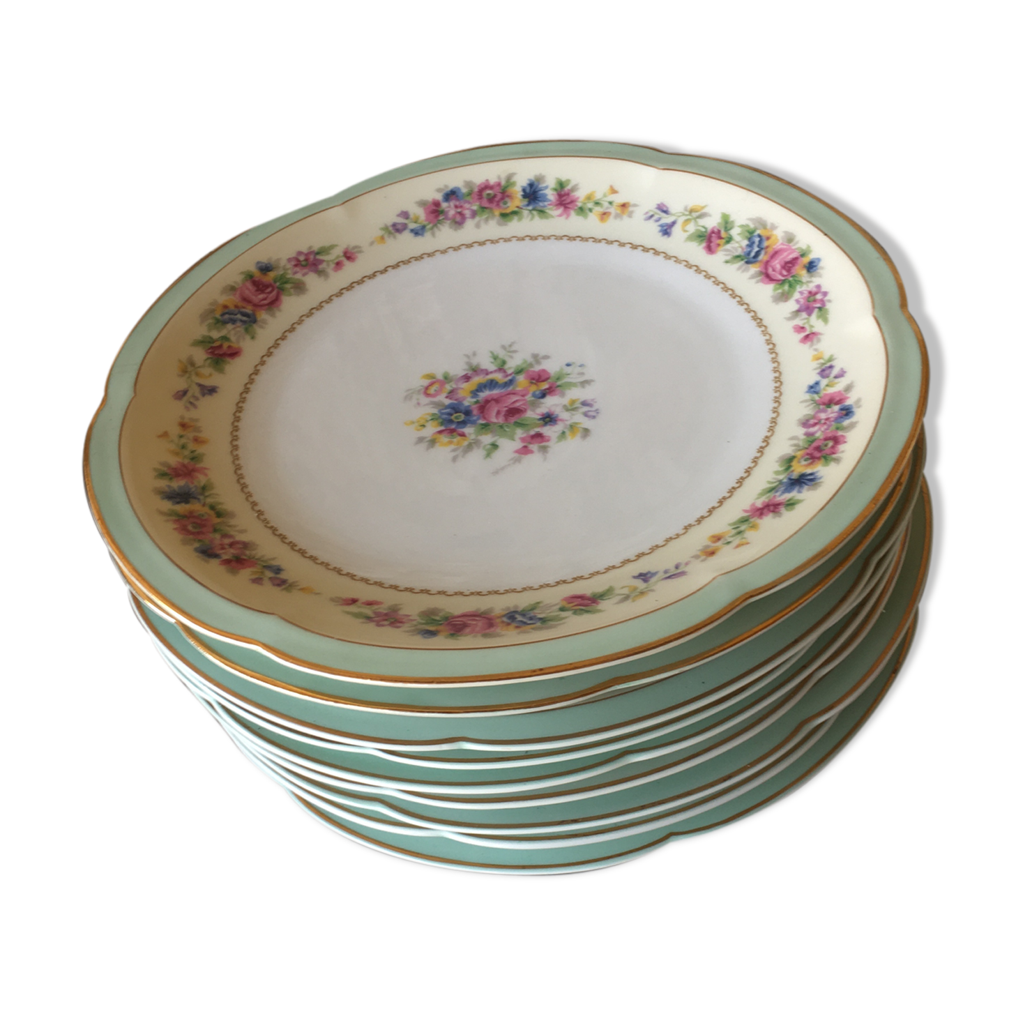 9 flat plates porcelain Limoges Ahrenfeldt