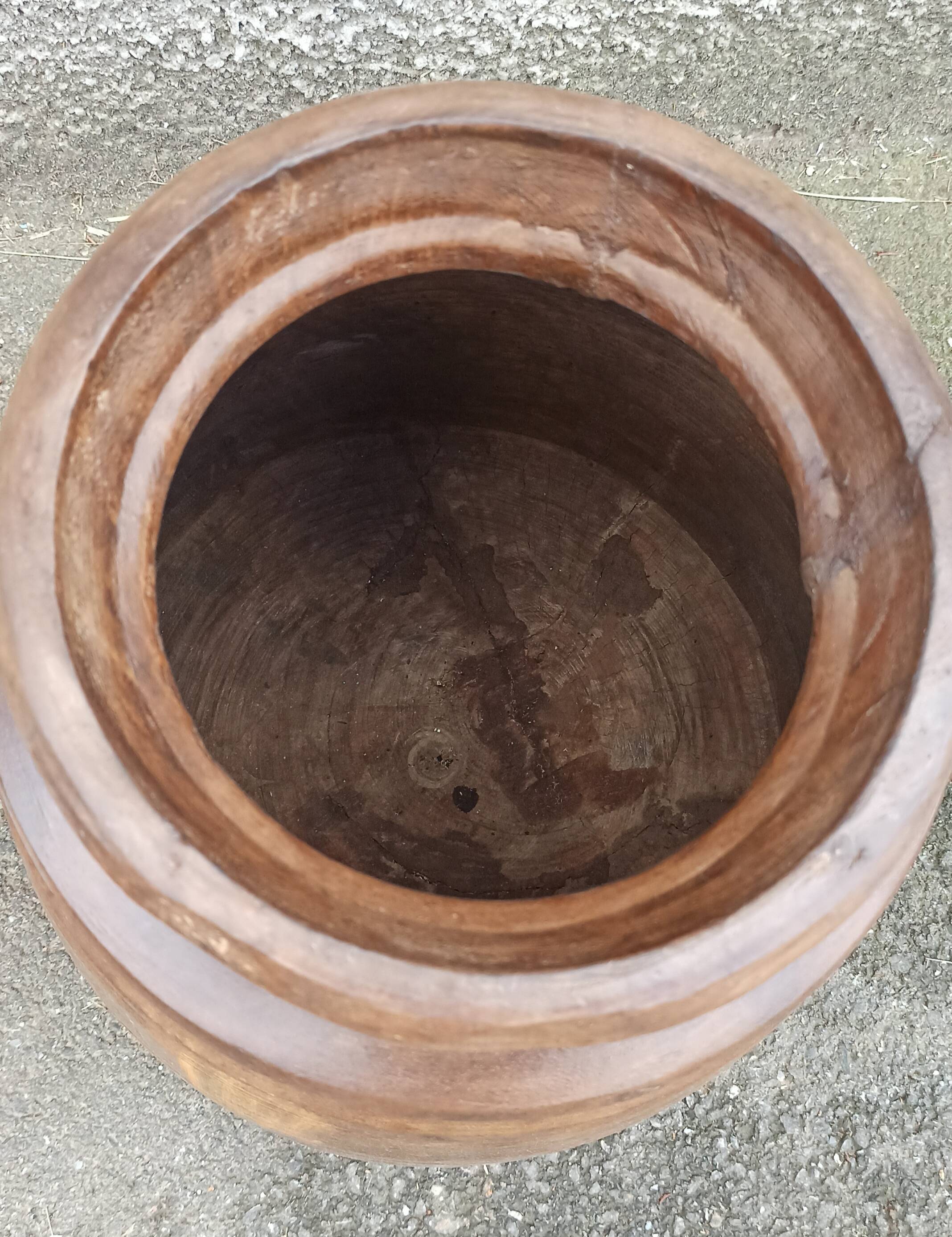 Large old wooden pot