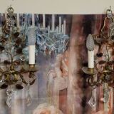 Murano: pair of wall sconces with two light arms, in bronze and gilded brass.