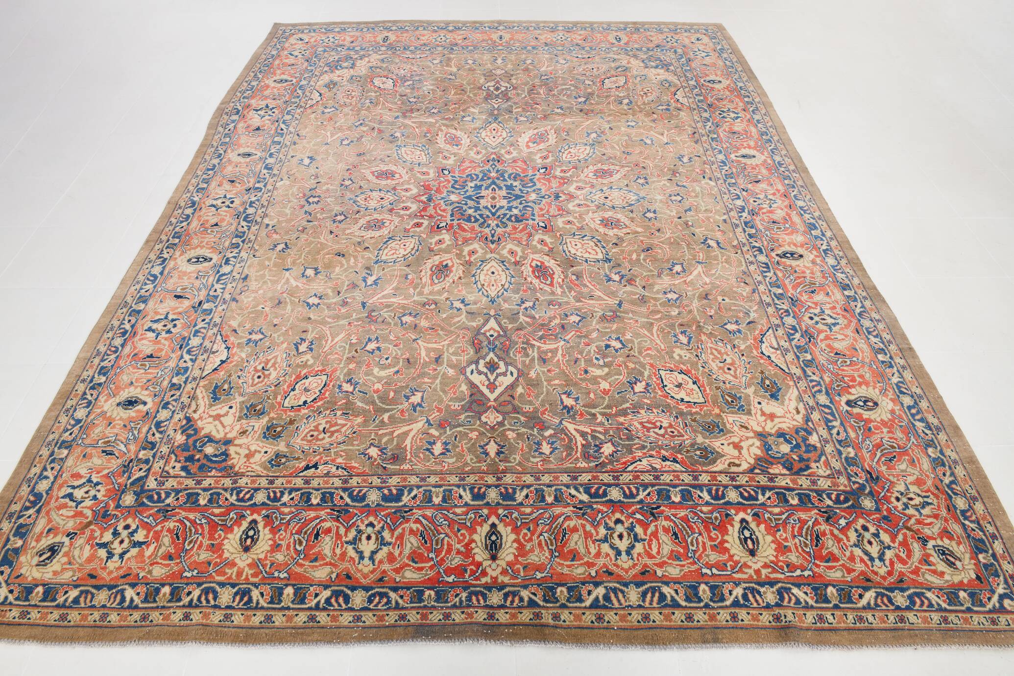 Grand Tapis Persan Ancien 300x397 cm, Médaillon et Motifs Floraux