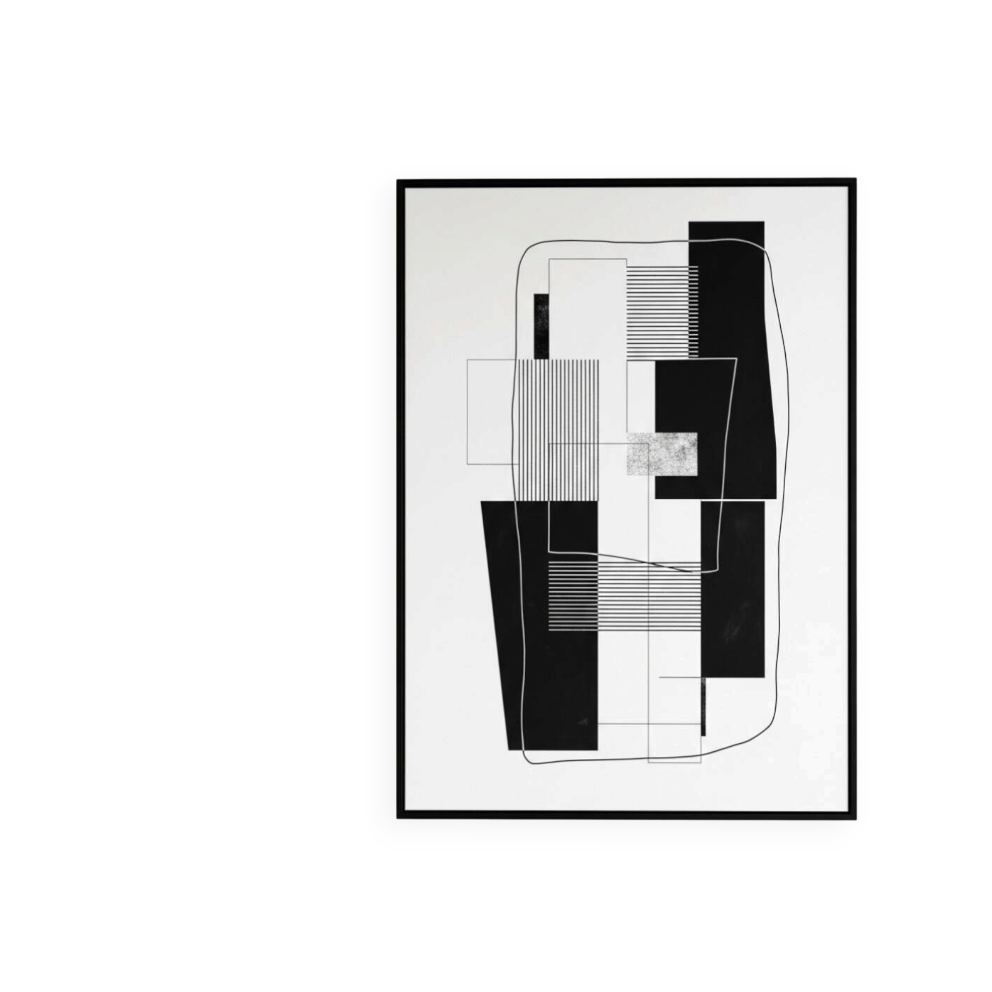 Black and White Abstract Art Mural – Modern Geometric Illustration