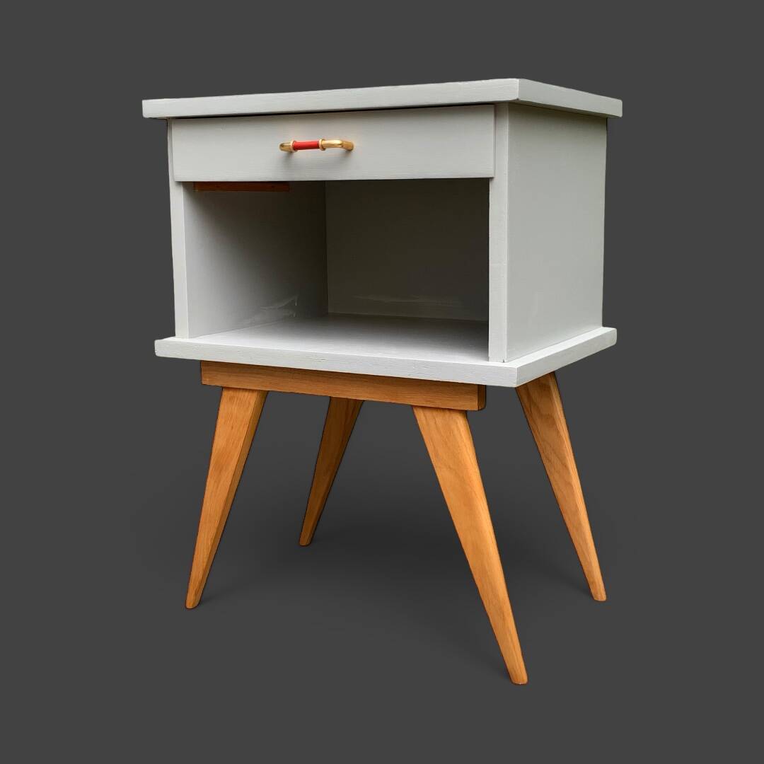 Pair of vintage 1950s compass foot bedside tables