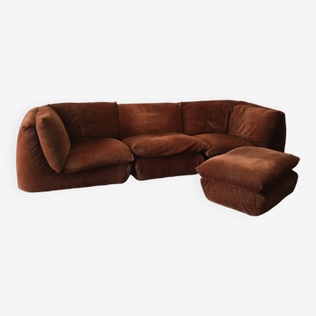 Modular sofa 4 elements in golden brown velvet, cinna 1970