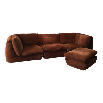 Modular sofa 4 elements in golden brown velvet, cinna 1970