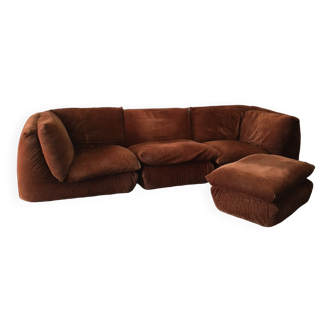 modular sofa 4 elements in golden brown velvet, Cinna 1970