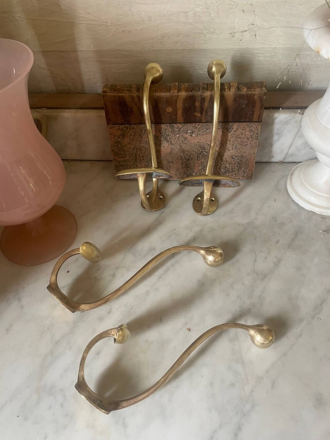 Pair of 19th century brass ball hooks