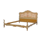 Bed frame in lacquered wood floral decorations 1950s Louis XV style