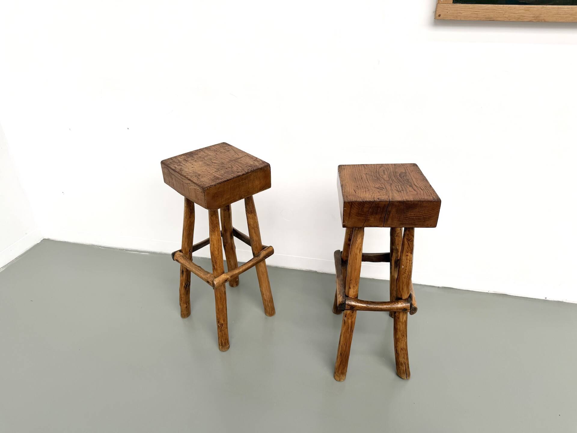Pair of brutalist bar stools, France, 1950s