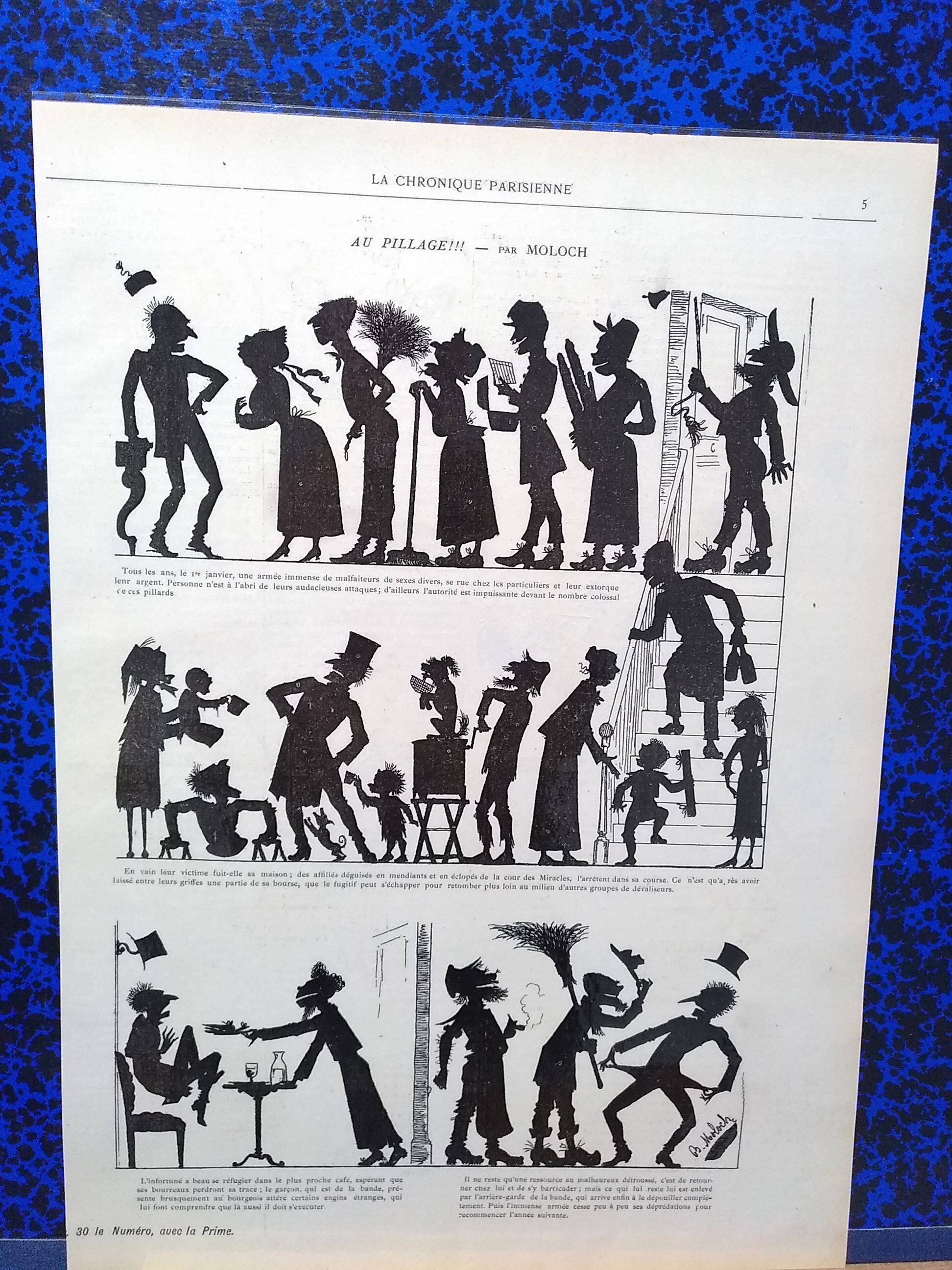 A drawing by Moloch with lamination (brilliant) issue period magazine 1885