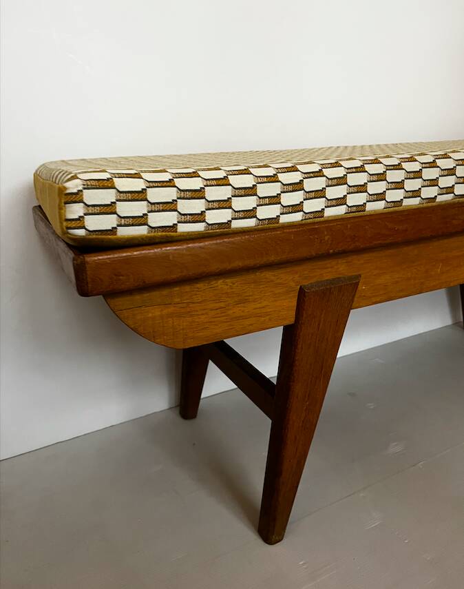 Oak bench with custom cushion