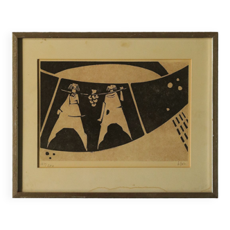 Åke Holm, Biblical Theme, Linocut, 1970s, Framed