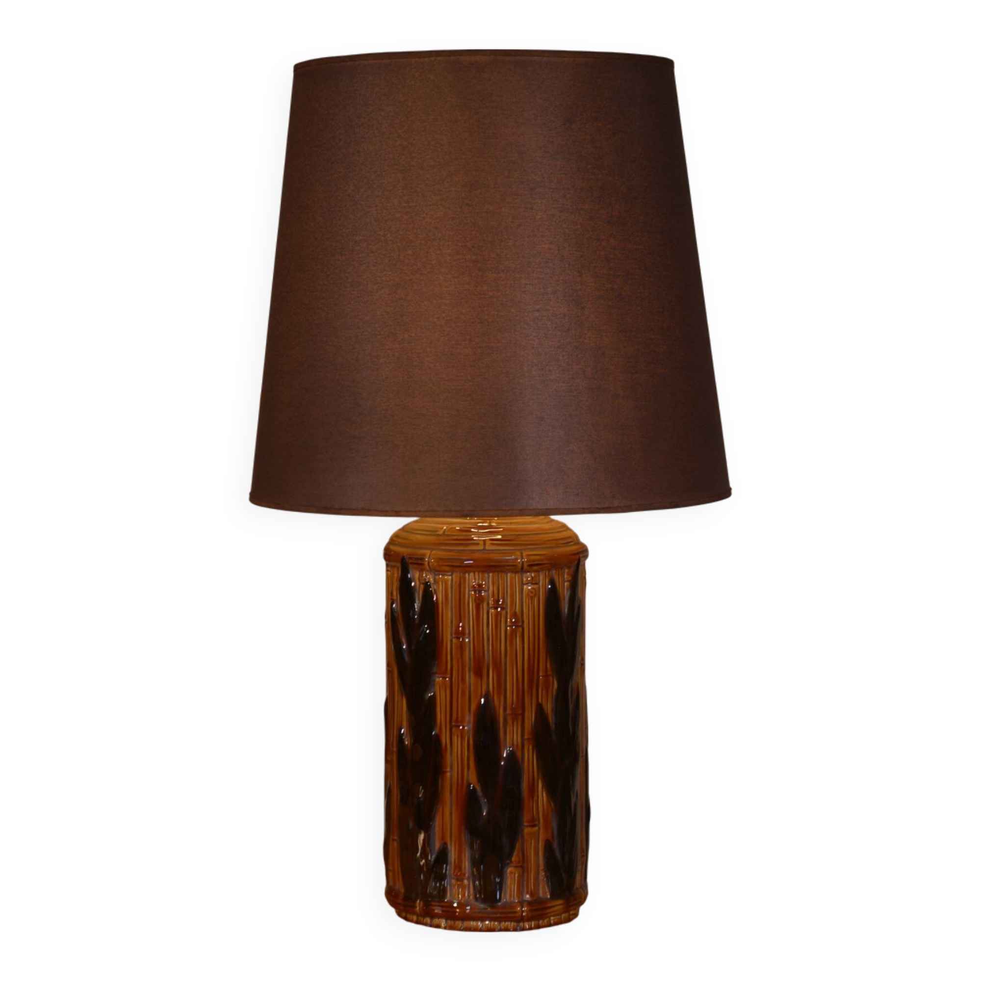 Ceramic lamp with bamboo decor, 1960s
