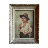 Old painting, portrait of a young man, monogrammed DN dated 1906