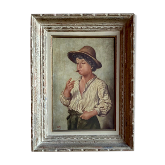 Tableau ancien, portrait d’un jeune homme , monogrammé DN daté 1906