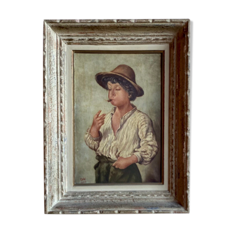Old painting, portrait of a young man, monogrammed DN dated 1906