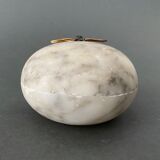 1900 alabaster ball shaped box surmounted by a golden dragonfly