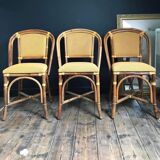 3 chaises vintage en rotin, meubles sièges anciens