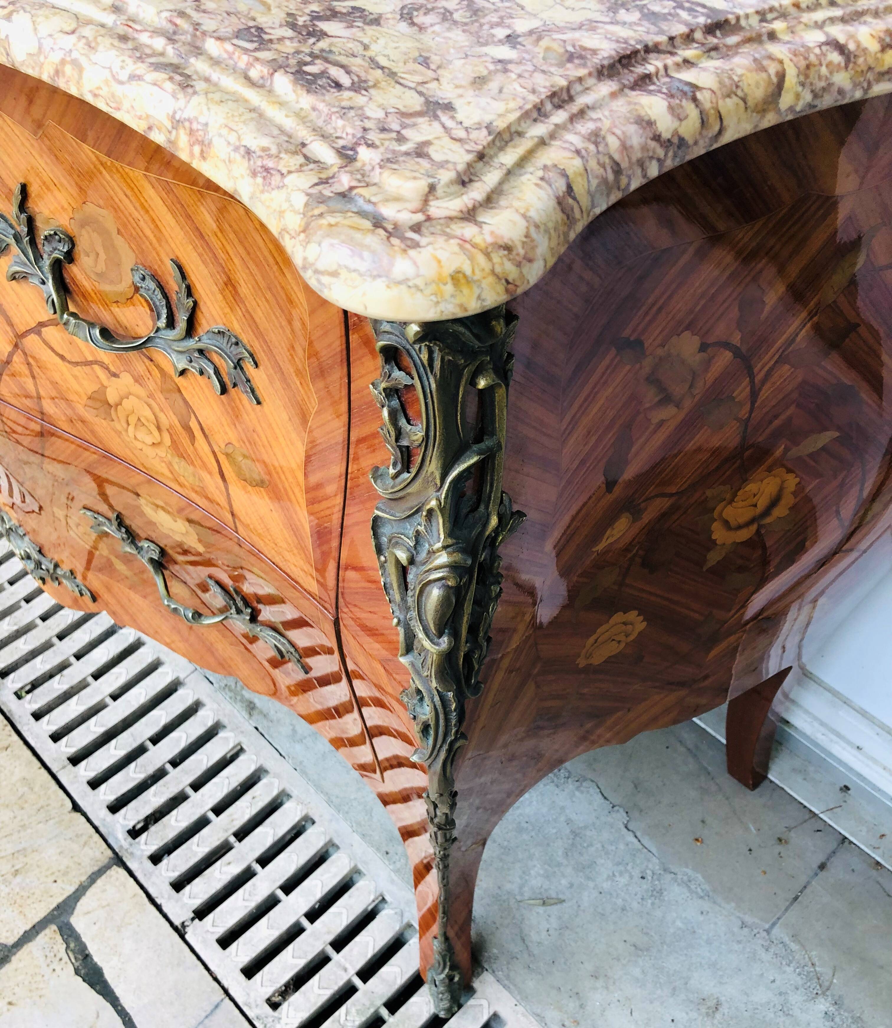 Marquetry chest of drawers two drawers in Louis XV style