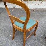 2 Louis Philippe chairs in solid curved wood and embroidered blue-green fabric